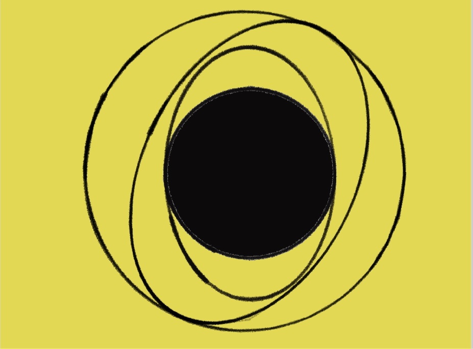 Das Bild beinhaltet eine mit Animation-Desk erstellte, schwarze und kugelartige Form vor einem gelben Hintergrund