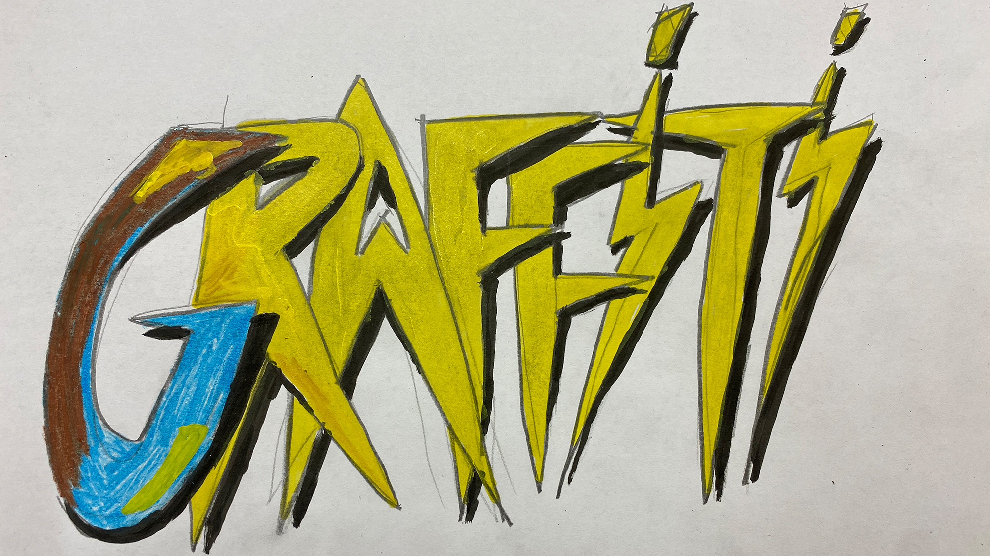 Graffiti, sketch, analog, pencil, drawing, hand, yellow, paper
